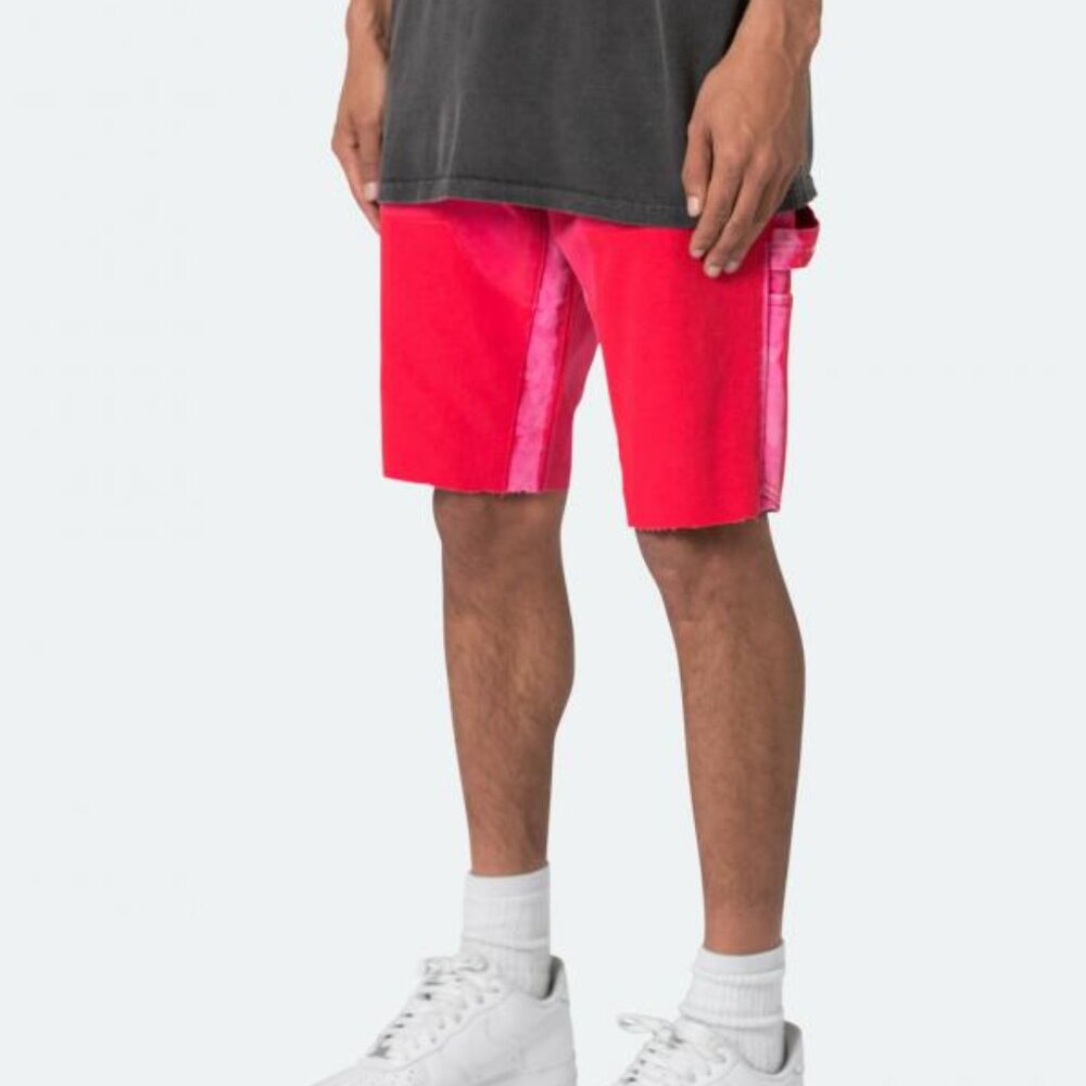 MNML Red with Pink Panel Jean Shorts